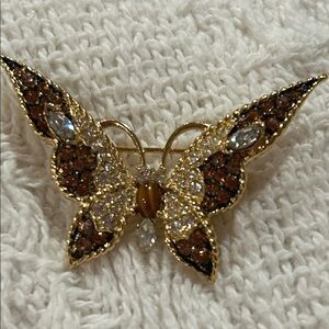 Vintage Marcel Boucher LEC Brown & Clear Crystal Butterfly Brooch